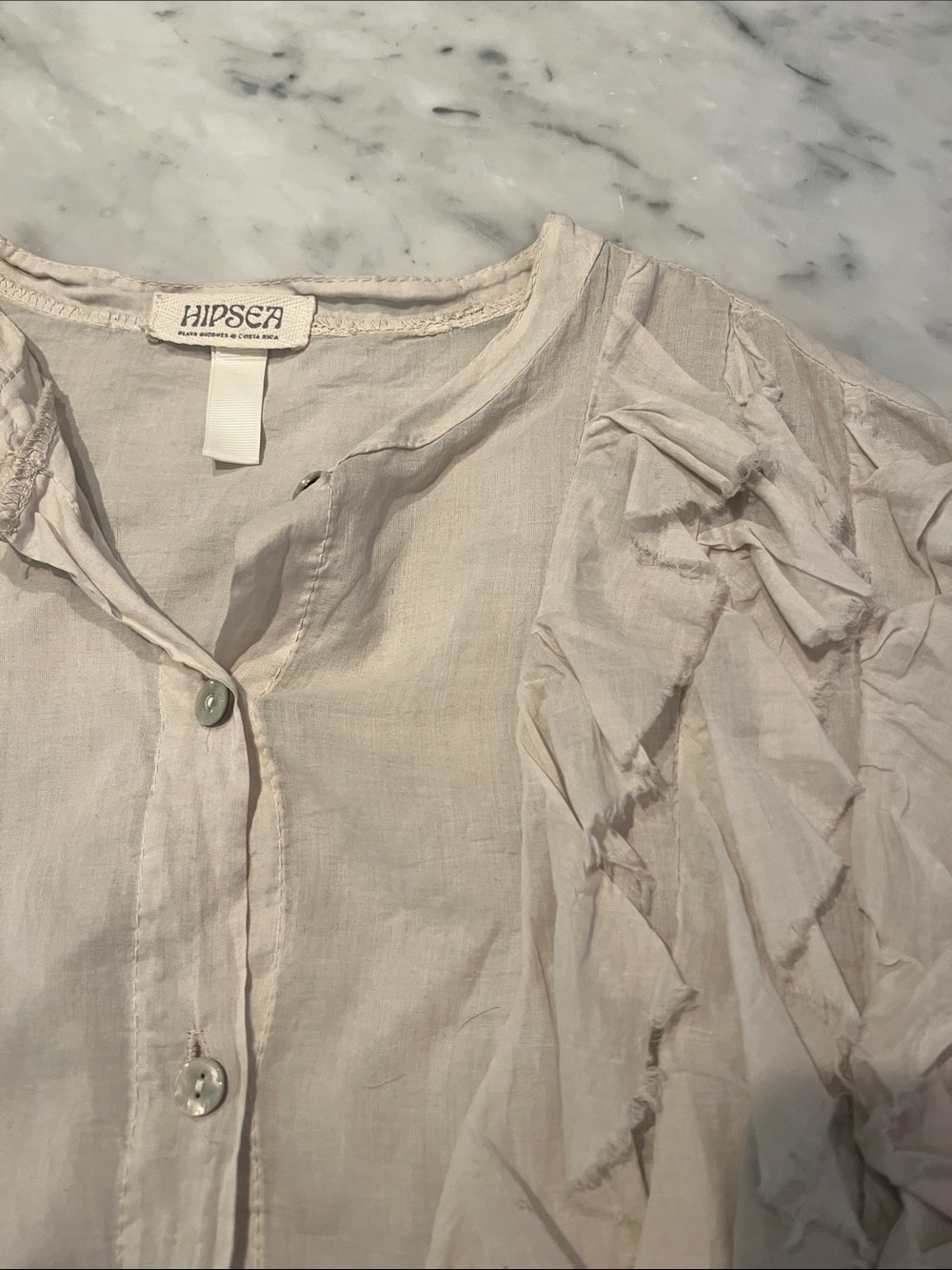 Hipsea Soft Cream Button-Front Ruffle Blouse - Picture 2 of 4